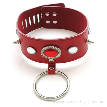 SM Sex Toy Sexy Faux Female Collar With Metal Ring Neck Collar with Metal ring Bondage